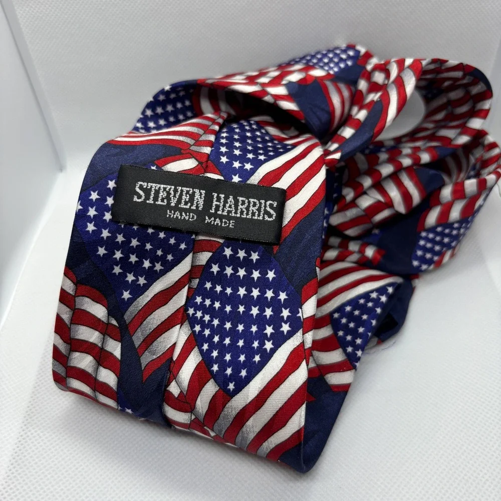 Steven Harris Hand Made American Flag Tie Patriotic USA‎ Necktie Americana